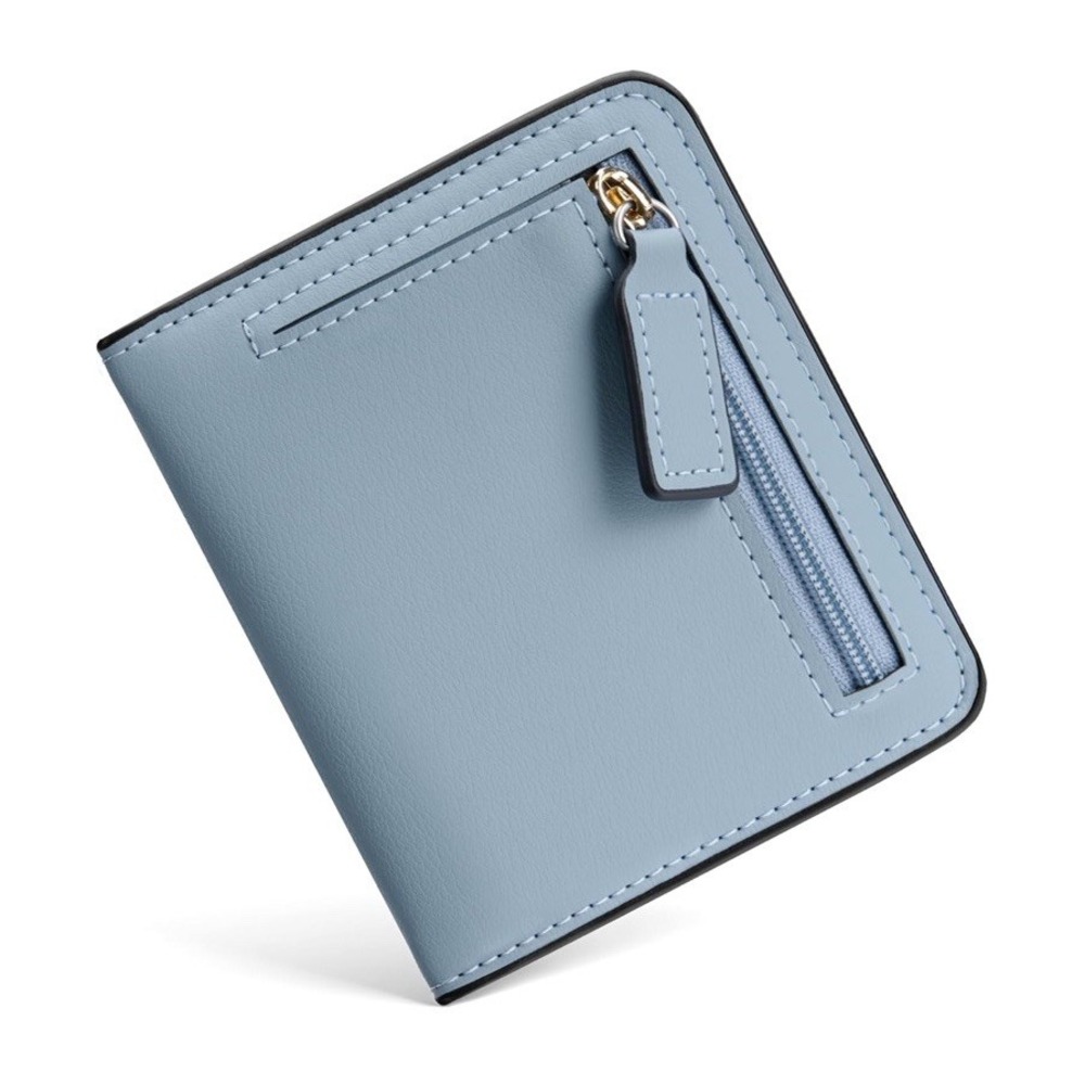 Women's Blue Slim Leather Wallet RFID Blocking Bifold Mini Purse Card Holder ID